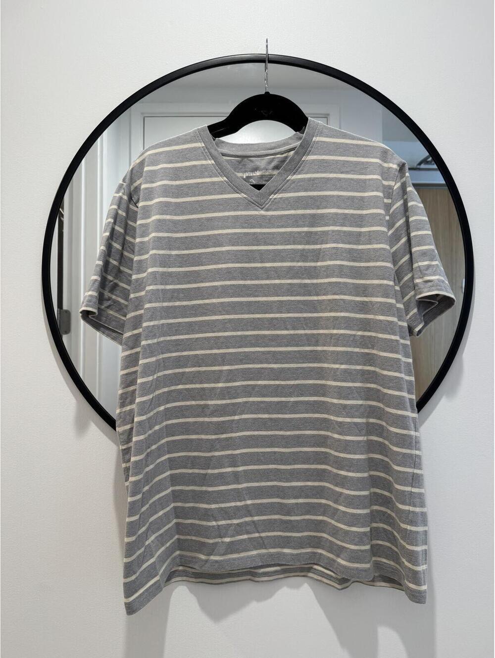 Pact Organic Cotton Striped V Neck T Shirt Gray XL Men’s